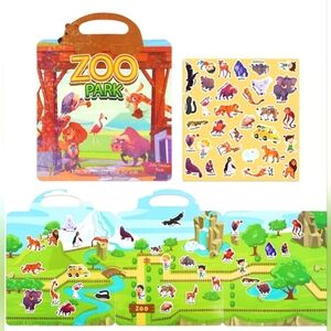 🍎🐅🐯 New Kids Reusable Stickers Book Zoo Park Animals 🦓🐒🐯